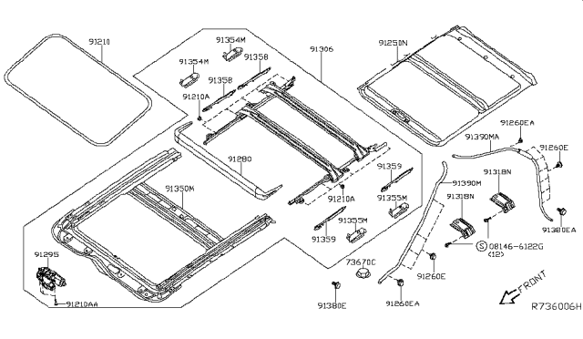 2010 Nissan Altima Rail Assy-Sunroof Diagram for 91390JA020