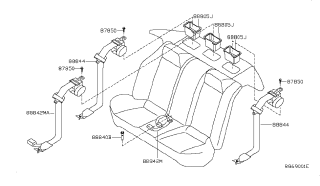 2009 Nissan Altima  Tongue Rear Seat Belt Assembly Diagram for 88844JA18A