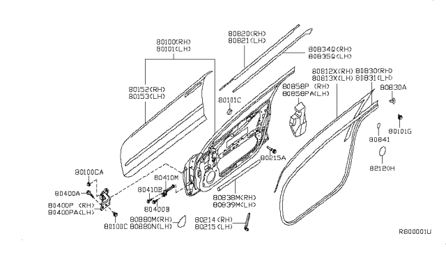 2008 Nissan Altima  Weatherstrip-Front Door, LH Diagram for 80831JA01A