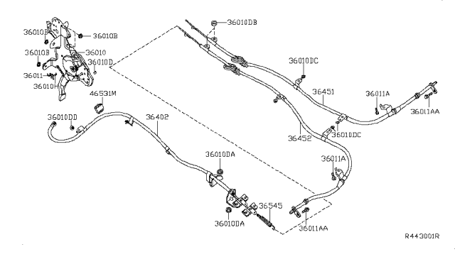 2010 Nissan Altima  Cable Assy-Parking Brake, Front Diagram for 364028J000