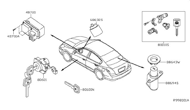 2009 Nissan Altima  Key Set Cylinder Lock Diagram for 99810JA300