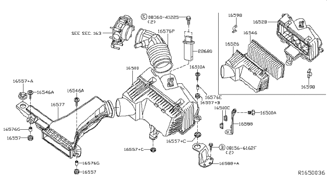 2007 Nissan Altima  Duct Assembly-Air Diagram for 16554JA000