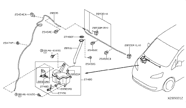 2016 Nissan NV Sensor Assembly - Washer Tank Diagram for 28911ZX00A