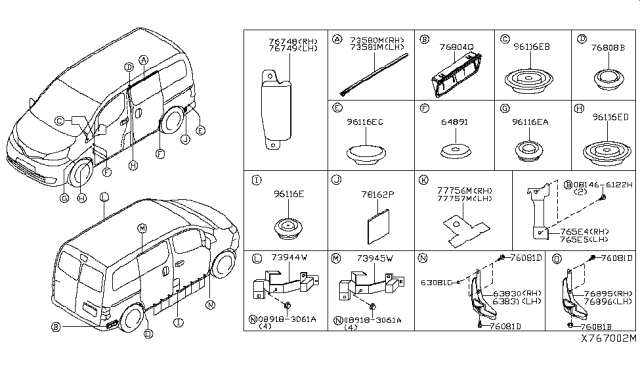 2017 Nissan NV  Insulator-Rear Fender Diagram for 78882JX00A