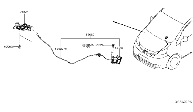 2017 Nissan NV  Cable Assembly-Hood Lock Control Diagram for 656203LM0C