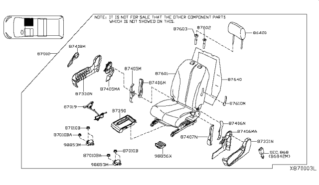 2018 Nissan NV  Headrest Assy-Front Seat Diagram for 864003LN0A