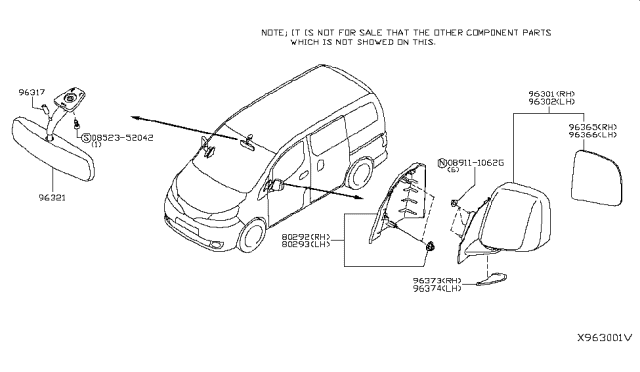 2017 Nissan NV Glass - Mirror, LH Diagram for 963663LM1B
