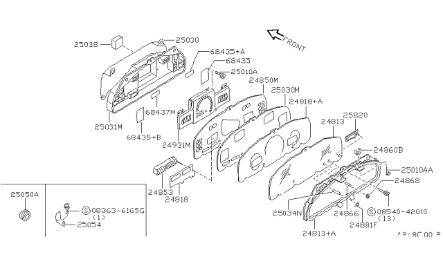 1992 Nissan Sentra Combination Meter Housing Lower Diagram for 2481188Y00