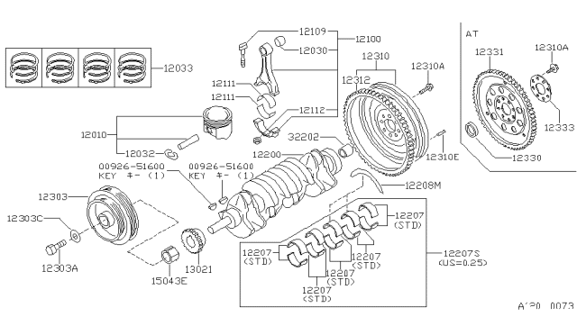 1993 Nissan Sentra  Pulley-Crankshaft Diagram for 1230353Y10