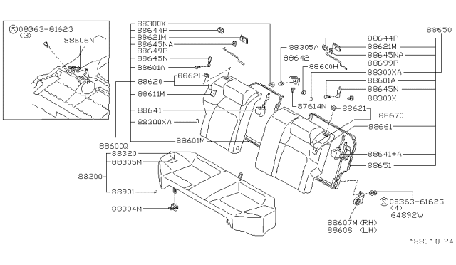 1994 Nissan Sentra Hook-Cushion, Rear Seat Diagram for 8830450Y00