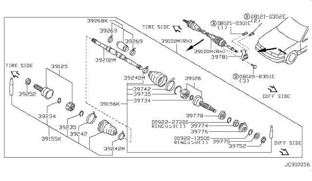 1994 Nissan Sentra Band-Dust Cover Outer Diagram for 3924217R00