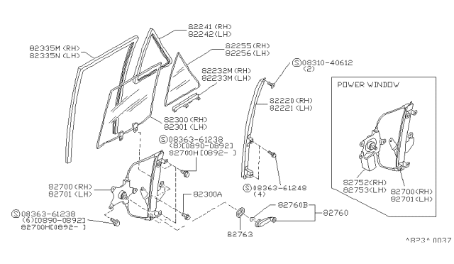 1992 Nissan Sentra  Glass Run-Rear Door Window, LH Diagram for 8233150Y10