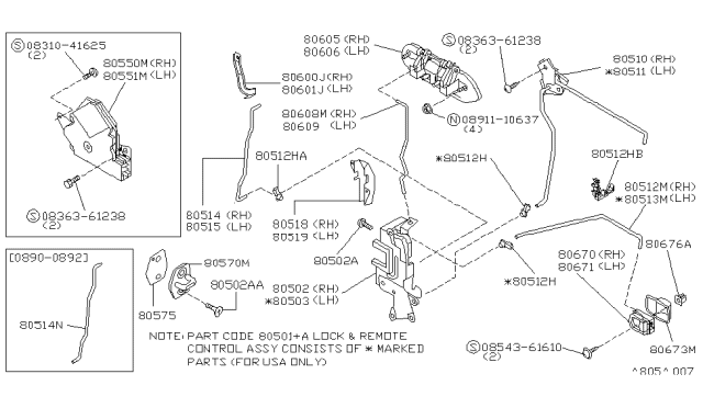 1993 Nissan Sentra Door Inside Handle Assembly Driver Side Diagram for 806710M001
