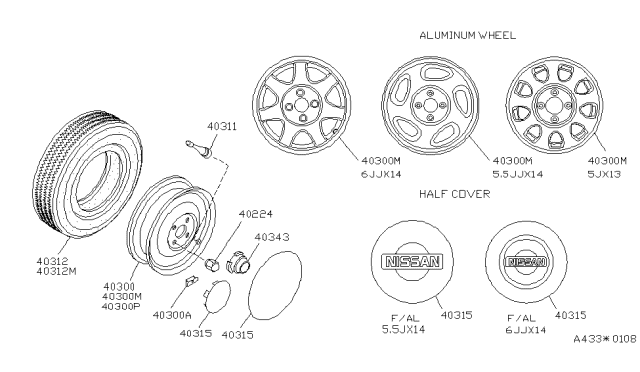 1993 Nissan Sentra  Spare Tire Wheel Assembly Diagram for 4030061A10