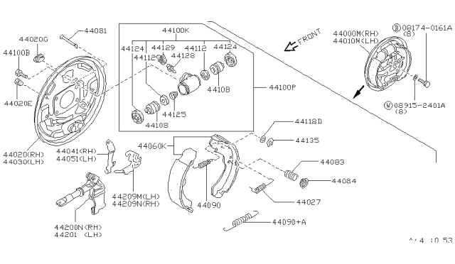1993 Nissan Sentra  Spring - Return, Rear Brake Shoe Diagram for 4409101A00