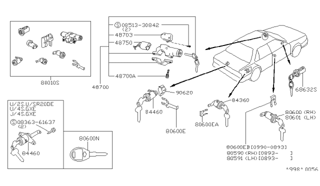 1993 Nissan Sentra  Lock Set-Steering Diagram for 4870065Y26