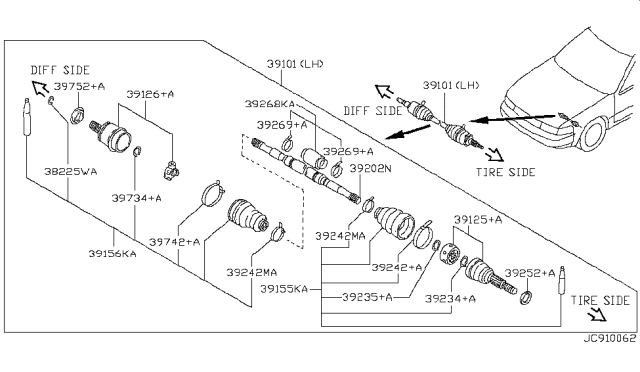 1993 Nissan Sentra  Shaft Assy-Front Drive, LH Diagram for 3910160Y06