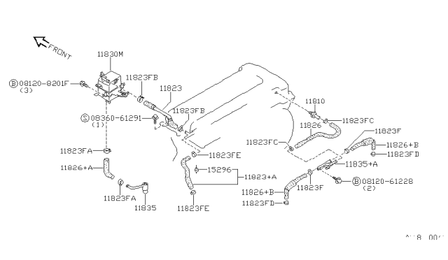 1992 Nissan Sentra  Blowby Gas Hose Diagram for 1182653J15