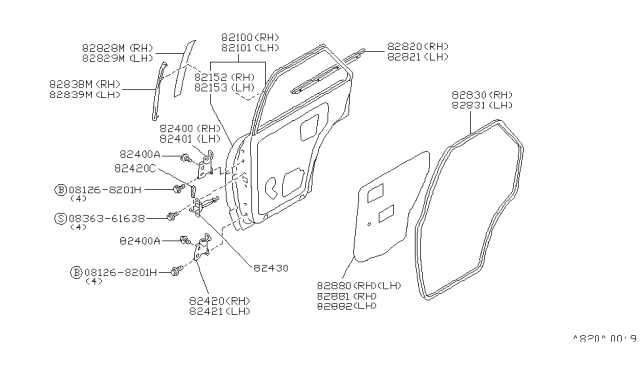 1992 Nissan Sentra  WEATHERSTRIP-Rear R Diagram for 8283050Y01