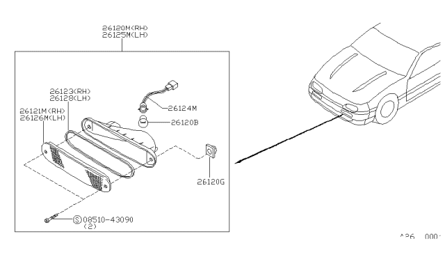 1991 Nissan Sentra Turn Signal Lamp Socket Assembly Diagram for 2624366Y00