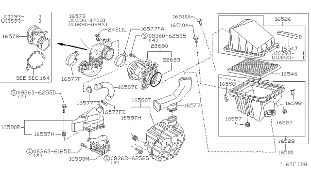 1993 Nissan Sentra  Air Cleaner Assembly Diagram for 1650063Y00