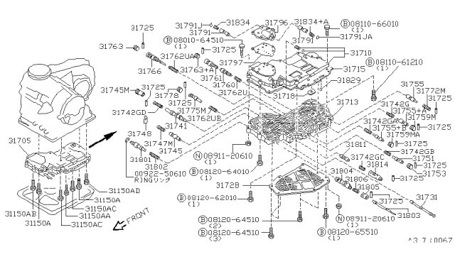 1991 Nissan Sentra  Automatic Transmission Oil Strainer Diagram for 3172831X01