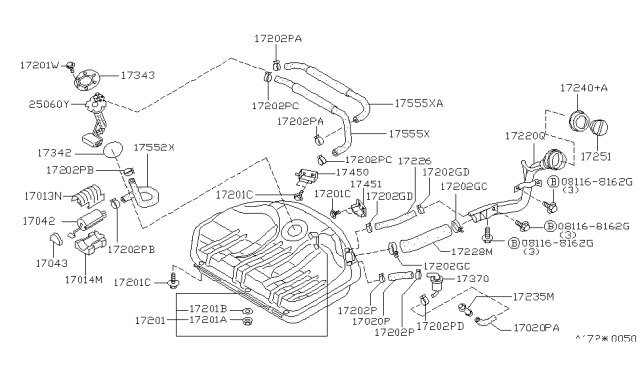 1993 Nissan Sentra  Fuel Gauge Sender Unit Diagram for 2506057Y00