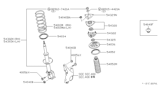 1993 Nissan Sentra  Bearing-Strut Mounting Diagram for 5432550Y00