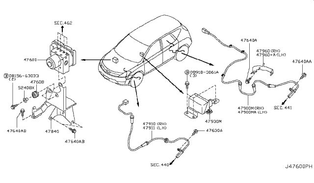 2007 Nissan Murano  Anti Skid Actuator Assembly Diagram for 47660CB805