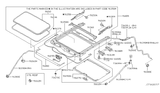 2006 Nissan Murano  Drain Assy-Rear Diagram for 91360CA01A
