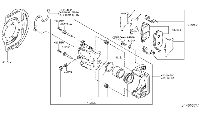 2004 Nissan Murano  CALIPER Assembly-Front LH, W/O Pads Or SHIMS Diagram for 41011CA005