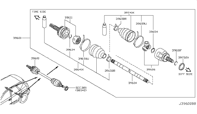 2006 Nissan Murano  Repair Kit-Dust Boot, Outer Diagram for 392412U625