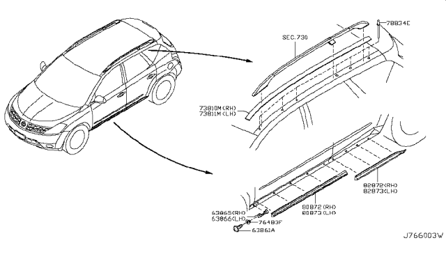 2004 Nissan Murano Moulding-Rear Door, LH Diagram for 82871CA000