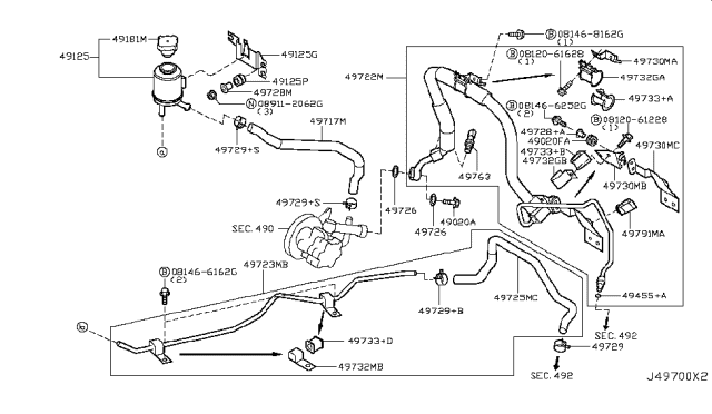 2004 Nissan Murano  Hose & Tube Assy-Power Steering Diagram for 49721CA010