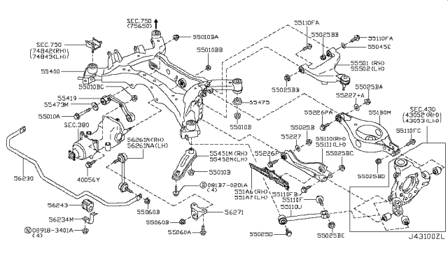 2007 Nissan Murano  Nut Diagram for 552692Y000