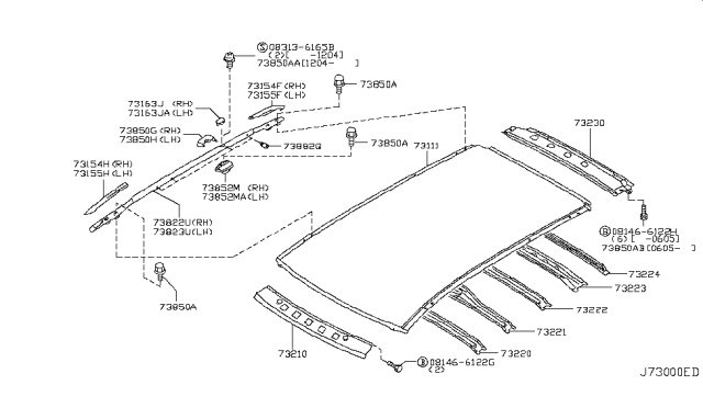 2006 Nissan Murano Cap - Roof Side FINISHER, RH Diagram for 73876CA000