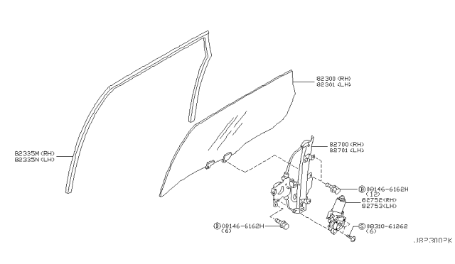 2003 Nissan Murano Glass Assy-Rear Door Window, RH Diagram for 82300CA000