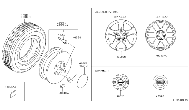 2004 Nissan Murano  Aluminum Wheel Diagram for 40300CA026