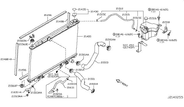 2007 Nissan Murano Hose-Radiator, Upper Diagram for 21501CA000