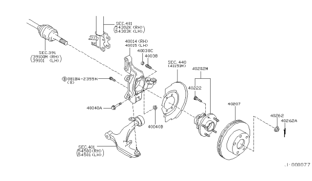 2003 Nissan Murano  Spindle - KNUCKLE, RH Diagram for 40014CN000