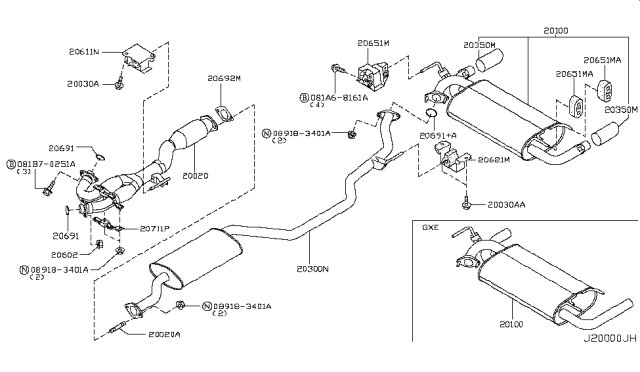 2007 Nissan Murano  Mounting-Exhaust, Rubber Diagram for 20651CA000