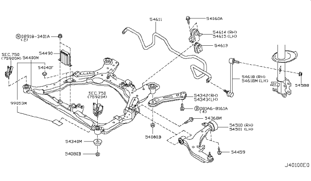 2007 Nissan Murano  Bolt Diagram for 5445931U0A