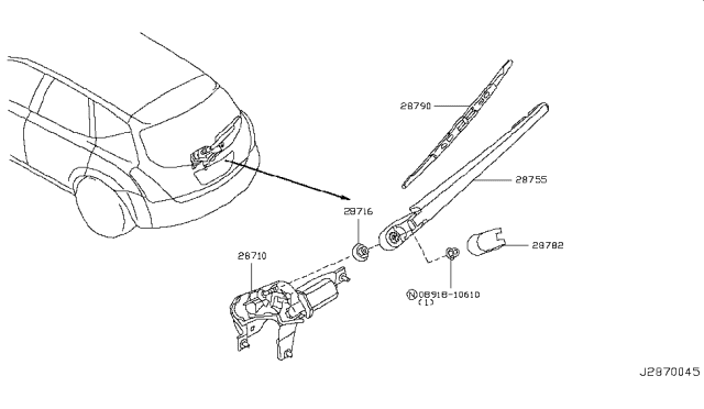 2006 Nissan Murano Motor Assy-Rear Window Wiper Diagram for 28710CB000