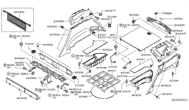2007 Nissan Murano  Belt Assy-Luggage Floor Diagram for 84936CA000