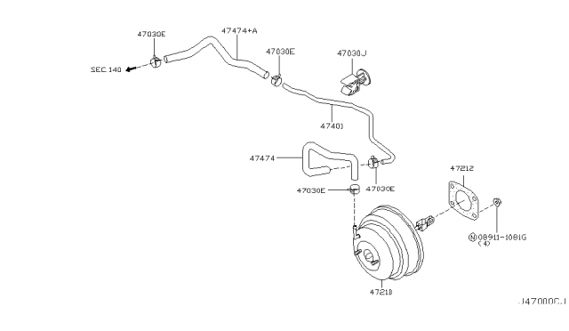 2005 Nissan Murano  Tube-Booster To Tank Diagram for 47401CA000