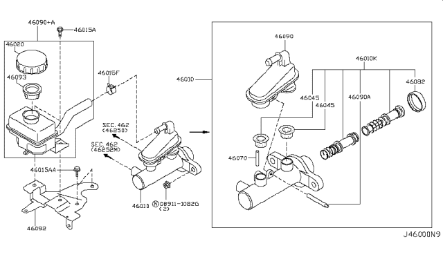 2007 Nissan Murano  Cylinder Assy-Brake Master Diagram for 46010CA000