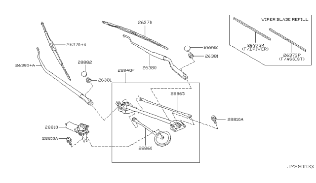 2005 Nissan Murano  Wiper Blade Refill, Driver Diagram for 28895CB08C