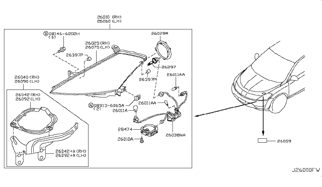 2003 Nissan Murano Bracket-Head Lamp, RH Diagram for 26042CB80B