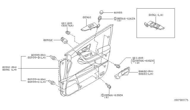 2006 Nissan Murano  Clip-Trim Diagram for 76988CA100