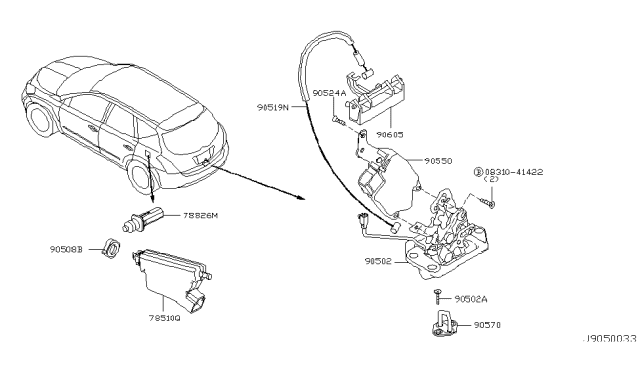 2004 Nissan Murano Cable Assembly - Back Door Diagram for 90519CA000